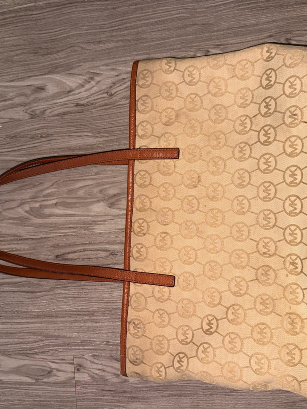 Michael Kors Tan Logo Canvas Tote with Brown Leather Handles - Picture 4 of 8